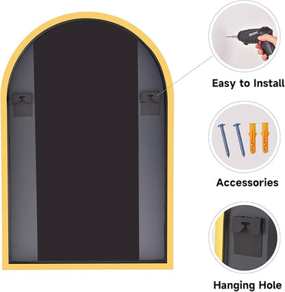 HARRITPURE 24"x36" Arched Bathroom Mirror - Wall Mounted Mirror - Gold Arch Mirror - Aluminum Alloy Frame Bathroom Mirror Living Room, Bedroom, Bathroom and Entryway
