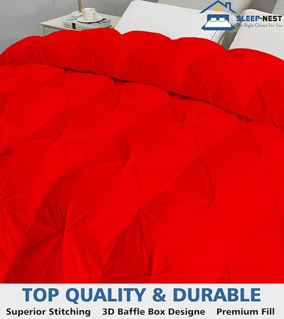 SLEEP-NEST California King Comforter 102x96 Hotel Quality Pintuck Style - 1 Piece Down Alternative Pinch Pleat Comforter with 8 Tabs, 350 GSM - Super Soft All Season Cal King Duvet Insert - Red