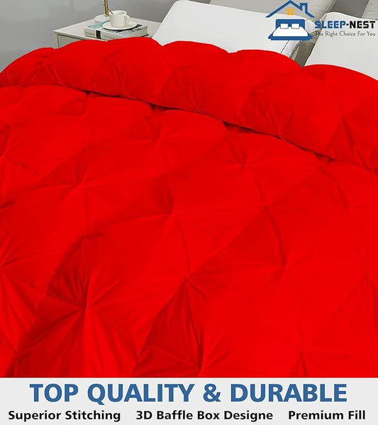 SLEEP-NEST California King Comforter 102x96 Hotel Quality Pintuck Style - 1 Piece Down Alternative Pinch Pleat Comforter with 8 Tabs, 350 GSM - Super Soft All Season Cal King Duvet Insert - Red