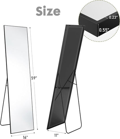 Sweetcrispy 59"x16" Full Length Mirror, Standing or Leaning Full Body Mirror with Aluminum Alloy Thin Frame, Suitable for Bedroom or Cloakroom,Black