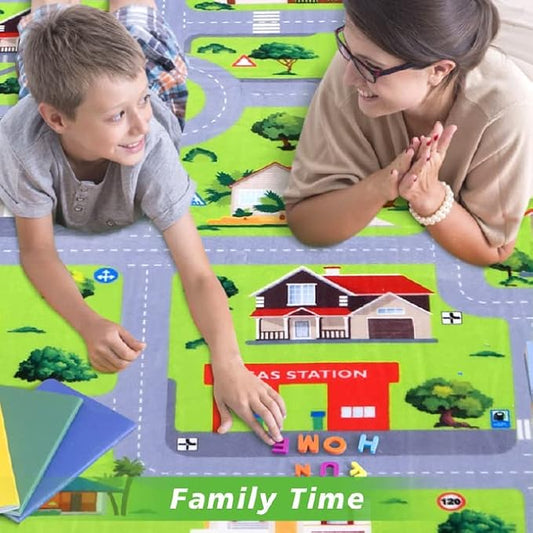 Car Rug Kids Playmat Educational Car Rugs City Life Road Traffic Play Mat for Bedroom Play Room Game Area Non Slip Kids Foam Rug Playtime Activity Mat for Toddler Baby Boys and Girls 3 x 5