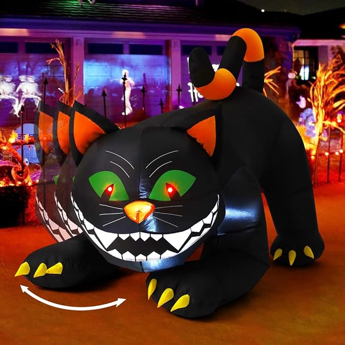 COMIN 6 FT Halloween Inflatables Black Cat Outdoor Decorations Blow Up Yard Large Cat with Moving Head and Built-in LEDs for Indoor Party Garden Lawn Decor