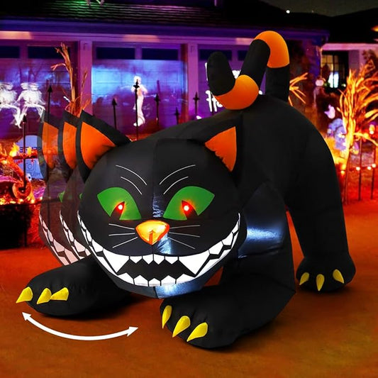 COMIN 6 FT Halloween Inflatables Black Cat Outdoor Decorations Blow Up Yard Large Cat with Moving Head and Built-in LEDs for Indoor Party Garden Lawn Decor