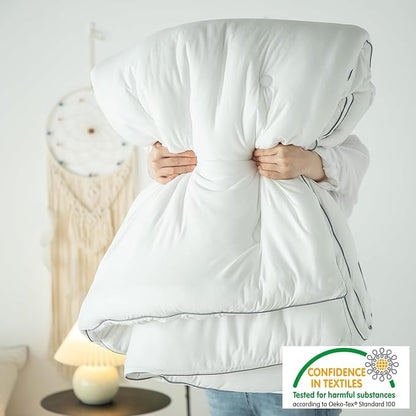 KASENTEX Super-Duper 68x90 Inches Ultra Soft Jersey Knit Twin Comforter Set, Buttery Smooth Noiseless 2 Piece Solid Lightweight Bed Bedding, 1 Pillow Sham, Extra Warm Twin Size Duvet Insert, White