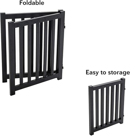 LZRS 2-Panel Wooden Free Standing Foldable Dog Gate – Solid Hardwood 24" High, Step-Over Safety Pet Gate for Doorways, Stairs & Small Spaces - Indoor Use, Black