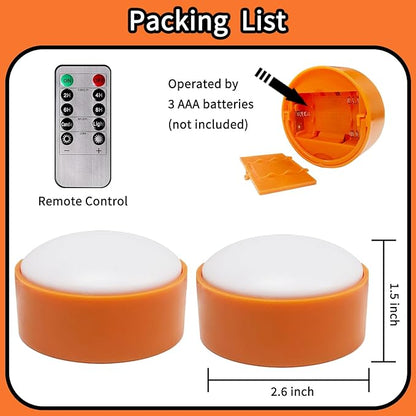 Halloween LED Pumpkin Lights, 2 Pack Battery Operated Jack-O-Lantern Lights with Remote Control and Timers, Orange Flickering Flameless Candles Ideal for Halloween Pumpkin Decorations