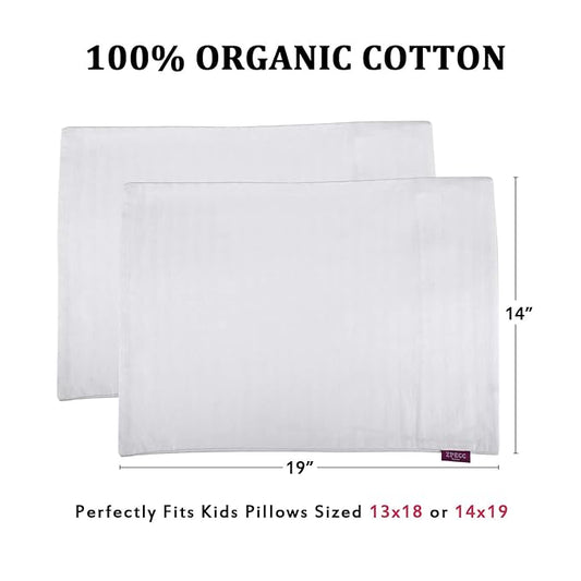 Toddler Pillowcases Set of 2, Hypoallergenic 14x19 Pillow Cover Fits Pillows Sized 13x18 or 14x19, 100% Soft Cotton Envelope Closure Kids Pillowcase for Sleeping, Machine Washable, White Stripe