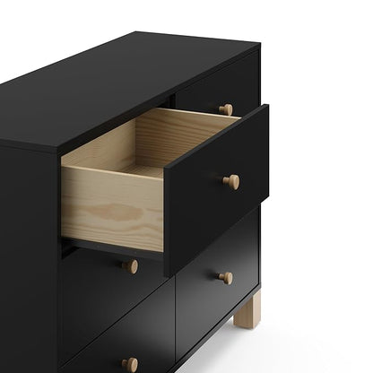 Storkcraft California 6-Drawer Double Dresser (Black with Driftwood) - GREENGUARD Gold Certified, Interlocking Drawer System, Dresser Drawer Organizer for Kids Bedroom