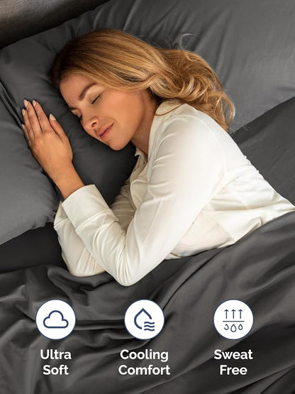 Extra Deep Twin Sheet Set - 4 Piece Breathable & Cooling Sheets - Hotel Luxury Bed Sheets Set - Easy & Secure Fit - Soft, Wrinkle Free & Comfy Sheets Set - Charcoal Sheet Set with Extra Deep Pockets