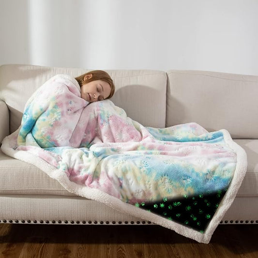 COSUSKET Glow in The Dark Blanket for Kids, Animal Paws Luminous Birthday Super Soft Fuzzy Plush Sherpa Furry Fleece Colorful Throw Blanket 50"x60" Boys Girls Gifts