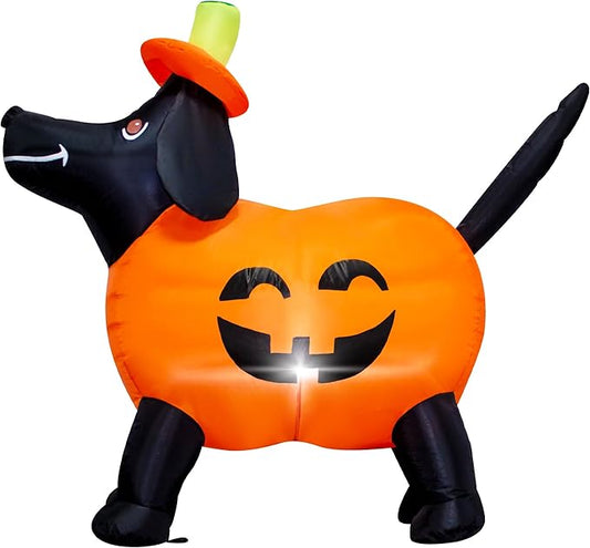 4FT Long Halloween Inflatable Pumpkin Dog Decoration with LED Lights Pumpkin Dachshund Blow up Decorations Outdoor Indoor Holiday Yard Graden Decor