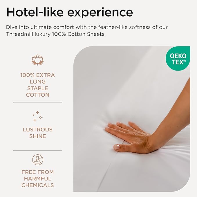 Threadmill Luxury Queen Sheet Set 800 Thread Count for Queen Size Bed - Hotel White Sateen Queen Bed Sheets, Better Than Egyptian Cotton,4 Pc Solid Soft Breathable Bed Set, Fits 16" Deep Pocket