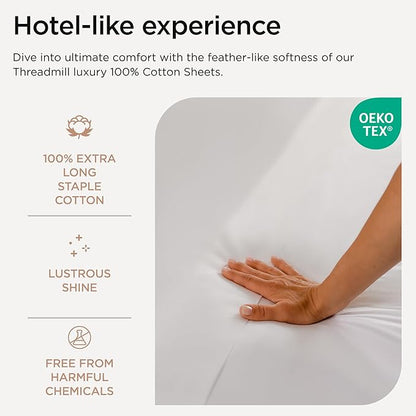Threadmill Luxury Queen Sheet Set 800 Thread Count for Queen Size Bed - Hotel White Sateen Queen Bed Sheets, Better Than Egyptian Cotton,4 Pc Solid Soft Breathable Bed Set, Fits 16" Deep Pocket