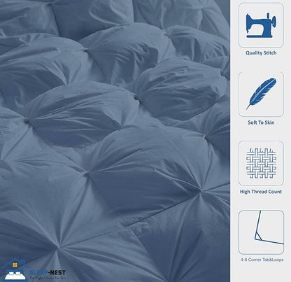 SLEEP-NEST Super King Plus Comforter 128x128 Hotel Luxury Down Alternative Pinch Pleated 1 Piece Comforter with 8 Tabs/Loops, Extra Large King Quilt for All Season, Oversized King - Medium Blue