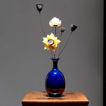 Altar Blue Ceramic Vase with Dried Flowers, Handmade in Jingdezhen for Modern Home Decor Office Bookshelf Tables Living Room Bedroom Shelf Decor Entryway Dry Flower Arrangement Ornament