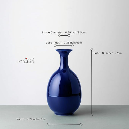 Altar Blue Ceramic Vase with Dried Flowers, Handmade in Jingdezhen for Modern Home Decor Office Bookshelf Tables Living Room Bedroom Shelf Decor Entryway Dry Flower Arrangement Ornament