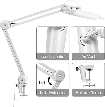 20" LED Desk Lamp with Clamp, 24W CCT Adjustable Dimmable Nail Light for Desk, 120 LEDs Metal Swivel Arm Daylight for for Nail Tech Task Home Office Reading Architect Craft, White
