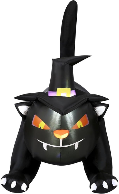 Haunted Hill Farm 6-ft. Wide Black Cat Blow Up with Lights, Outdoor Halloween Inflatable Decoration for Lawn and Yard, Giant Spooky Holiday Decor