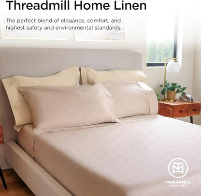 Threadmill Twin Sheets for Twin Mattress | 800 Thread Count Jacquard Celine Light Beige Sheets | 100% Cotton 3 Piece Bed Sheets | Extra Long Staple Cotton | Cotton Sheet with Elasticized Deep Pocket