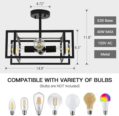 Black Ceiling Light Fixtures - 4-Light Industrial Farmhouse Flush Mount Ceiling Lighting,Vintage Metal Chandelier Ceiling Lamp for Kitchen Living Room Bedroom Hallway Laundry Entryway
