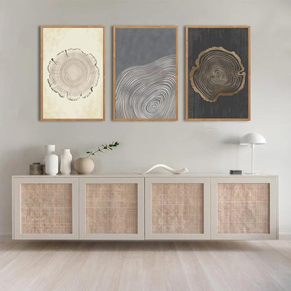 IARTTOP Framed Tree Ring Wall Art Set of 3 Modern Abstract Wood Stump Wall Decor for Living Room Bedroom1Office 16x24 Inch