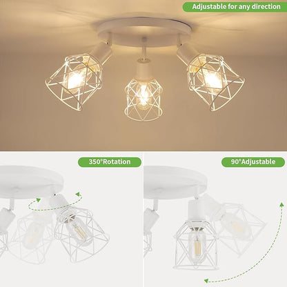 WILON Flush Mount Ceiling Light, Kitchen Lighting Fixtures 3-Light Semi Flush Mount Light, Multi-Directional White Ceiling Track Lighting for Kitchen Hallway Dining Room Entryway(E26 Base)