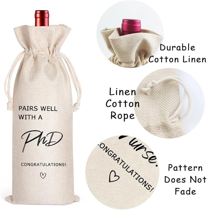 LANBAIHE Graduation PHD Gift, Graduation Wine Bag, Pairs Well with PhD, PhD Wine Bag, Gift for PhD, Gift for Doctors, Doctorate Graduation Gift