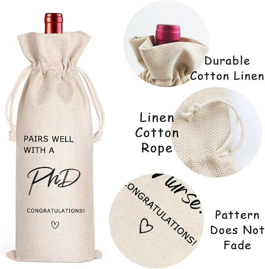 LANBAIHE Graduation PHD Gift, Graduation Wine Bag, Pairs Well with PhD, PhD Wine Bag, Gift for PhD, Gift for Doctors, Doctorate Graduation Gift