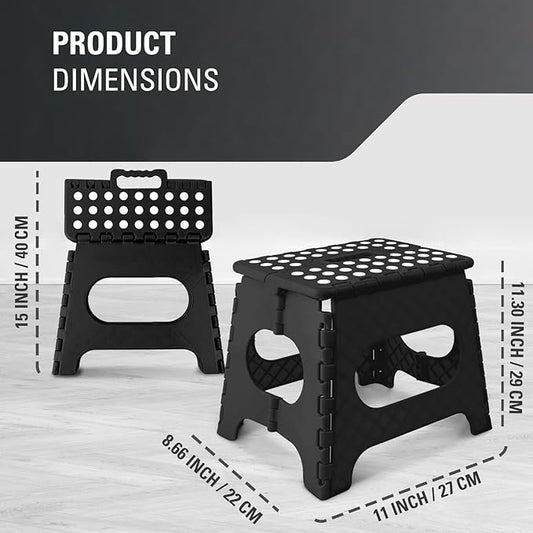 Folding 11inch Lightweight Step Stool - Compact & Portable - Sturdy Non-Slip Design for Kitchen, Bathroom - Durable & Space-Saving - Weight Capacity up to 300lbs - Black - Ideal for Adults and Kids