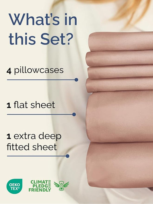 Extra Deep King Sheet Set - 6 Piece Breathable and Cooling Sheets - Hotel Luxury Bed Sheets Set - Easy & Secure Fit - Soft, Wrinkle Free and Comfy Sheets Set - Mauve Sheet Set with Extra Deep Pockets