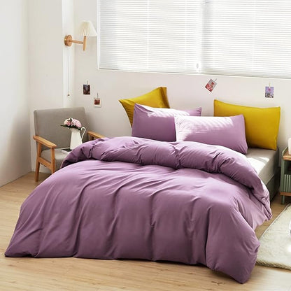 Cottonight Purple Comforter Set Queen Pale Mauve Bedding Comforter Set Full Solid Modern Dusty Lilac Purple Blanket Quilts Breathable 3 Piece Purple Comforter Set for Women Adults