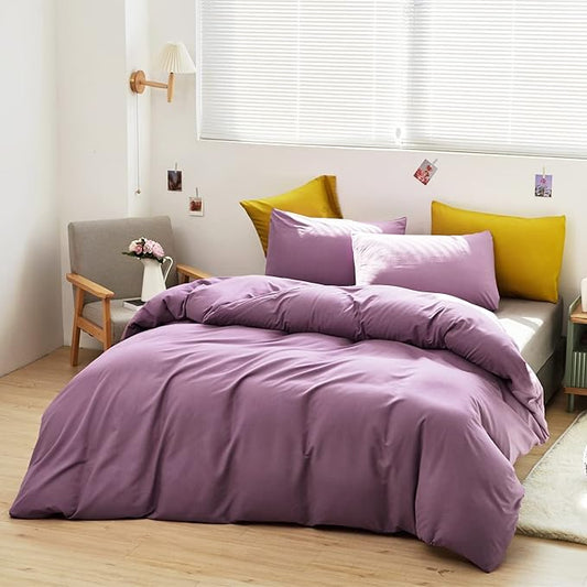 Cottonight Purple Comforter Set Queen Pale Mauve Bedding Comforter Set Full Solid Modern Dusty Lilac Purple Blanket Quilts Breathable 3 Piece Purple Comforter Set for Women Adults