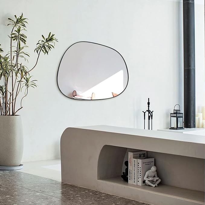 Asymmetrical Wall Mirror for Decor 20"*25", Modern Black Framed Wall Mirror for Living Room Bathroom Bedroom Entryway ELE-STOU-0066B