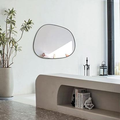 Asymmetrical Wall Mirror for Decor 20"*25", Modern Black Framed Wall Mirror for Living Room Bathroom Bedroom Entryway ELE-STOU-0066B