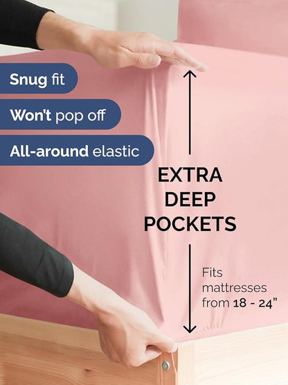 Extra Deep Full Sheet Set - 6 Piece Breathable & Cooling Sheets - Hotel Luxury Bed Sheets Set - Easy & Secure Fit - Soft, Wrinkle Free & Comfy Sheets Set - Baby Pink Sheet Set with Extra Deep Pockets