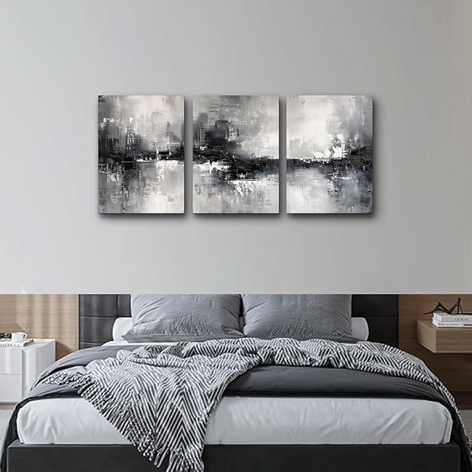DZRWUBHS Black and White Wall Painting for Living Room - Canvas Art Decor for Bedroom - Inspirational Abstract Pictures - Modern Office Minimalist Home Artwork - Ready to Hang Set of 3