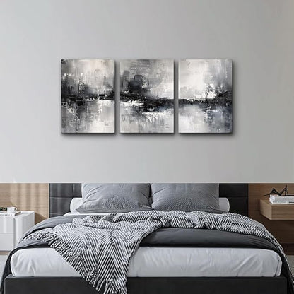 DZRWUBHS Black and White Wall Painting for Living Room - Canvas Art Decor for Bedroom - Inspirational Abstract Pictures - Modern Office Minimalist Home Artwork - Ready to Hang Set of 3