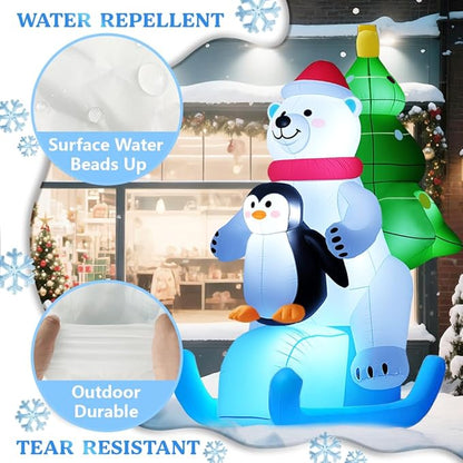 GARIG 7FT Christmas Inflatables Polar Bear and Penguin Outdoor Decorations, Christmas Blow Up Yard Decorations with Built-in LEDs for Xmax Outdoor Party, Yard, Garden