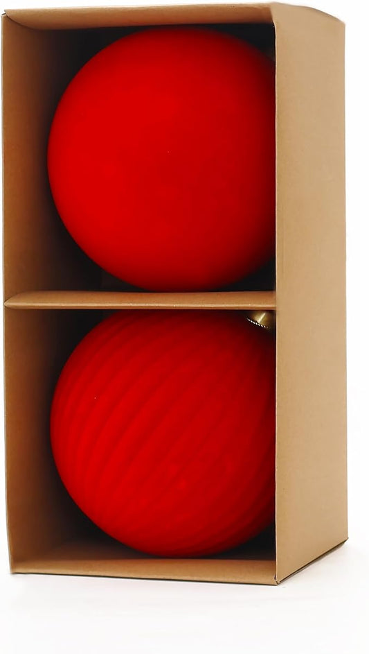 6inch Big Velvet Christmas Ornaments for Xmas Trees, 2 pcs Flocked Christmas Balls Sets for Holiday Decor