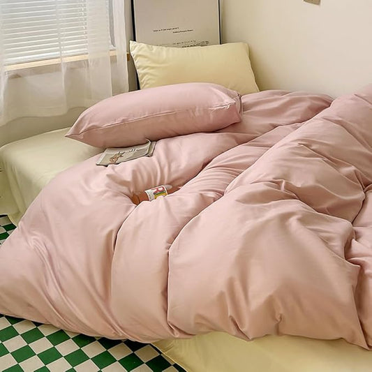 Wellboo Blush Pink Comforter Set Twin Size Bean Pink Bedding Comforter Sets for Women Girls Solid Pink Quilts Soft Modern Dusty Red Bed Blankets Light Pink Warm Minimalist Bedding with 2 Pillowcases
