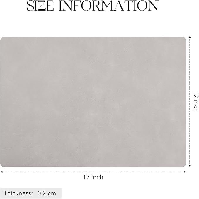 MOSAYT Vinyl Placemats Set of 6-12 X 17 Inch - Faux Leather 100% Waterproof Oil-Proof Wipeable PU Place Mats, Heat Resistant Reversible Table Mats for Kitchen, Dining, Outdoor (Light Grey)