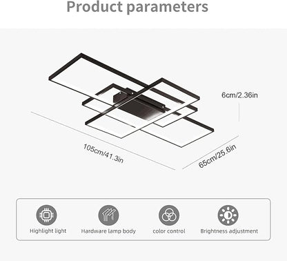 GEADI Modern Extra Large LED Ceiling Lights, Black Dimmable Rectangular Chandelier 68W Flush Mount Ceiling Lamp with Remote 3 Squares Ceiling Light Fixtures for Living Dining Room Kitchen, 41.3in
