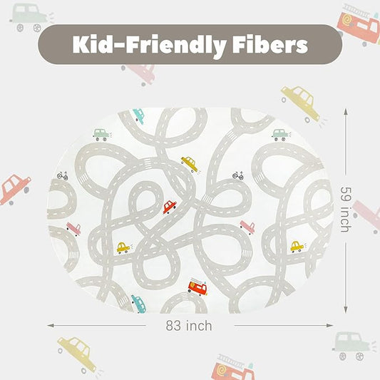 LIVEBOX Grey Car Rug for Playroom, 5'X7' Kids Play Mat for Boys and Girls, Large Road Traffice Rugs for Nursery, Washable Kids Rug Non-Slip Toy Car Mat for Bedroom Toddler Room