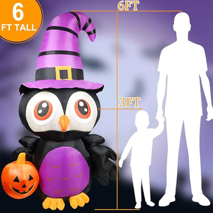6FT Halloween Inflatables Outdoor Decorations Owl with Pumpkin, Halloween Blow Up Yard Decorations with Built-in LED Light for Inflatable Halloween Decoration Lawn Garden Indoor Outdoor Party