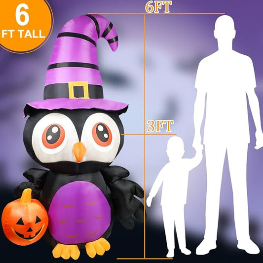 6FT Halloween Inflatables Outdoor Decorations Owl with Pumpkin, Halloween Blow Up Yard Decorations with Built-in LED Light for Inflatable Halloween Decoration Lawn Garden Indoor Outdoor Party