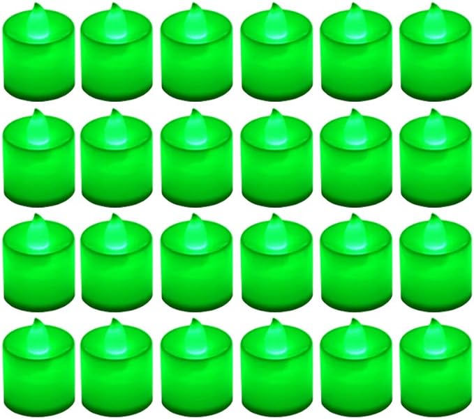 LANKER 24 Pack Flameless Led Tea Lights Candles, Flickering Green Battery Operated Electronic Fake Candles, Decorations for Party, Christmas, Halloween and Festival Celebration (Green)