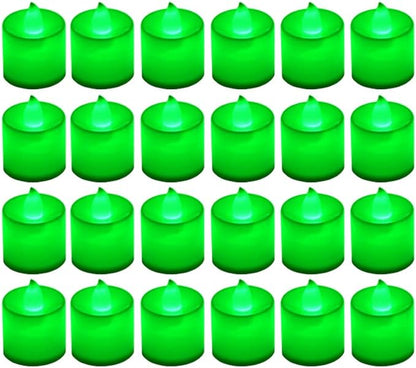 LANKER 24 Pack Flameless Led Tea Lights Candles, Flickering Green Battery Operated Electronic Fake Candles, Decorations for Party, Christmas, Halloween and Festival Celebration (Green)