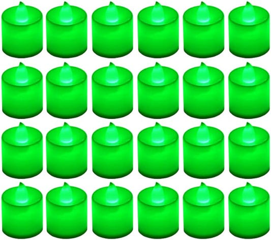 LANKER 24 Pack Flameless Led Tea Lights Candles, Flickering Green Battery Operated Electronic Fake Candles, Decorations for Party, Christmas, Halloween and Festival Celebration (Green)