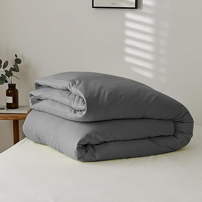 Cottonight Grey Comforter Set Twin Dark Grey Bedding Set Modern Solid Gray Blanket Quilts Modern Soft Breathable 3 Piece Comforter Set for Twin Bed