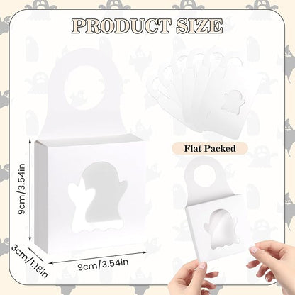 Megitzuu 30PCS Wine Bottle Box with Window, Kraft Paper Wine Boxes for Halloween Gifts Hanging Pumpkin Treat Box Mini Charcuterie Boxes Wine Bottles Gift Bags Goodies Candy Box Party Favor (White)